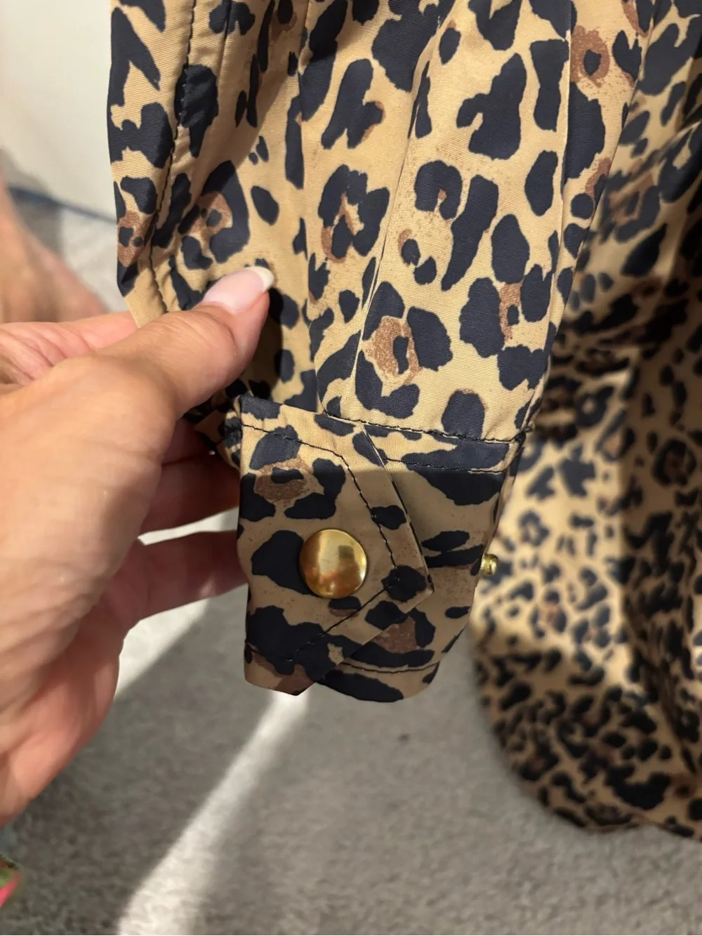 J. Crew Leopard Print long water resistant Jacket in Tan and Black with hood